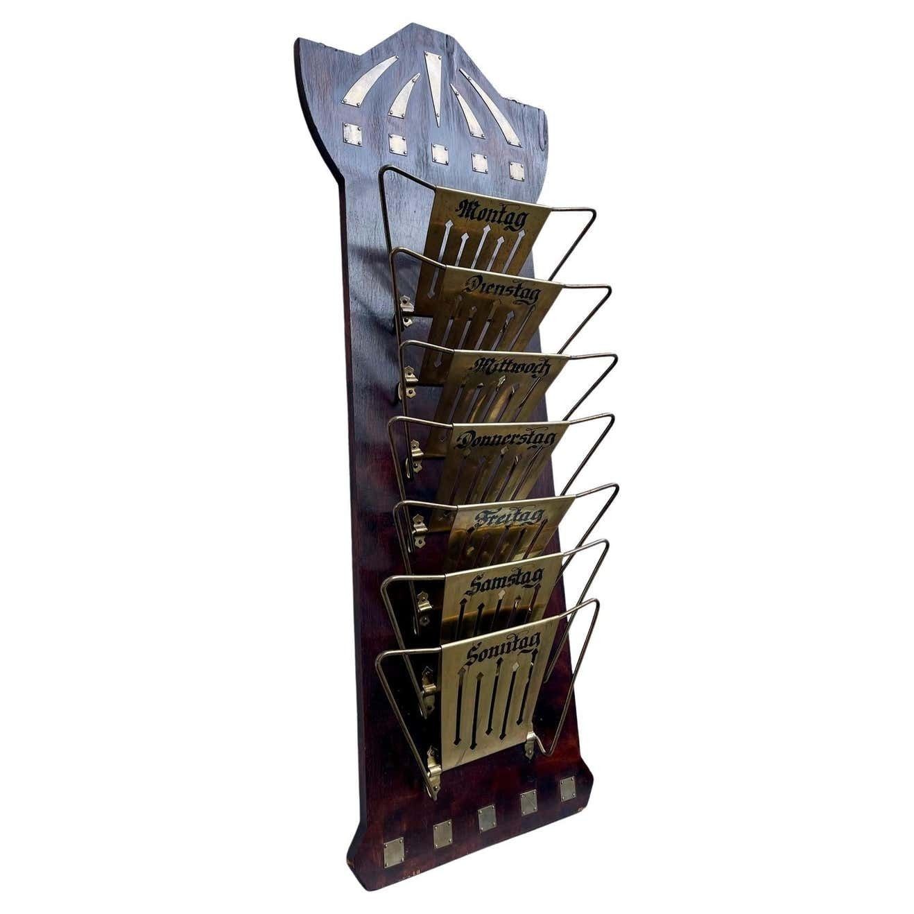 Art Deco Wall Mounted Magazine Rack In Mahogany & Brass, 1920s
