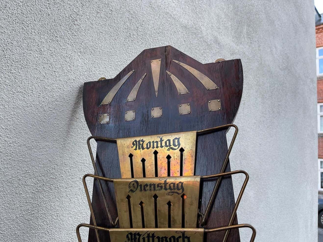 Art Deco Wall Mounted Magazine Rack In Mahogany & Brass, 1920s photo for sale