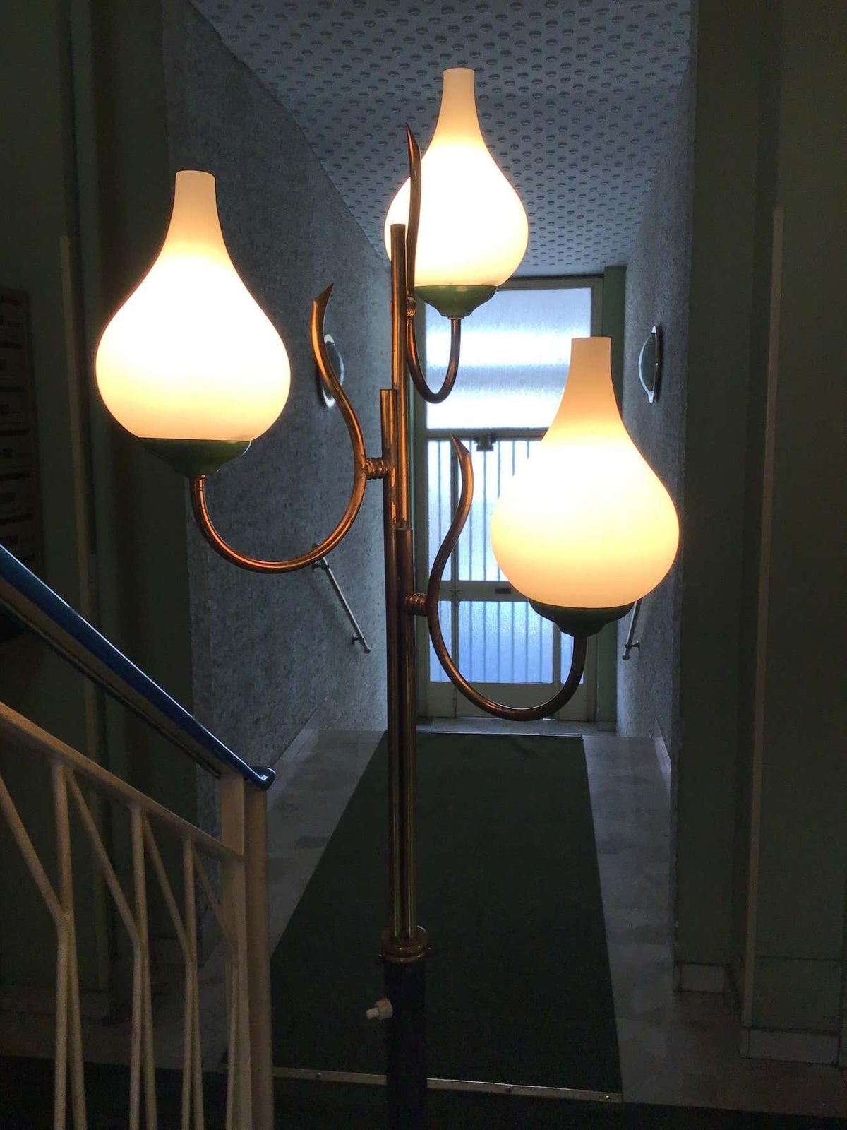 Stilnovo Floor Lamp Tree Light Brass Metal Opaline Glass 1950 Italy photo Lighting