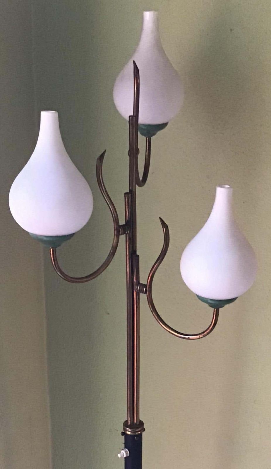 Stilnovo Floor Lamp Tree Light Brass Metal Opaline Glass 1950 Italy photo 2264.0