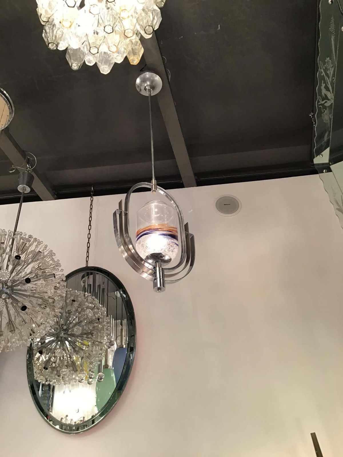 Lighting Vistosi Chandelier Murano Glass Metal Crome 1960 Italy photo