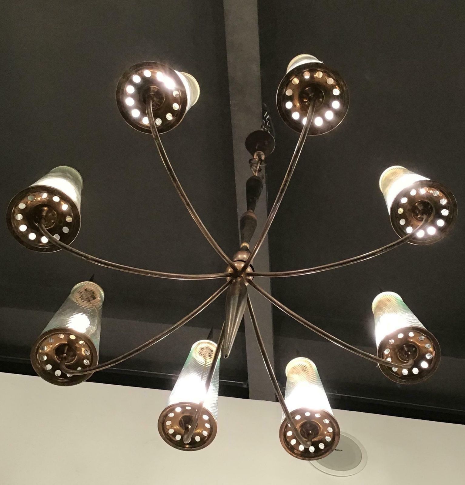 2717.0 Couple Chandlers Brass Glass 8 Lights, Italy, Attributed To Stilnovo Circa 1948 photo