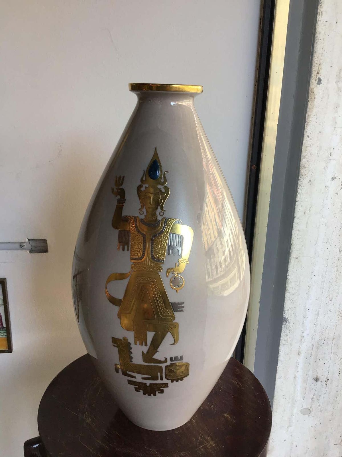 Finzi Vase 1950 Porcelain Gold, Italy photo vintage