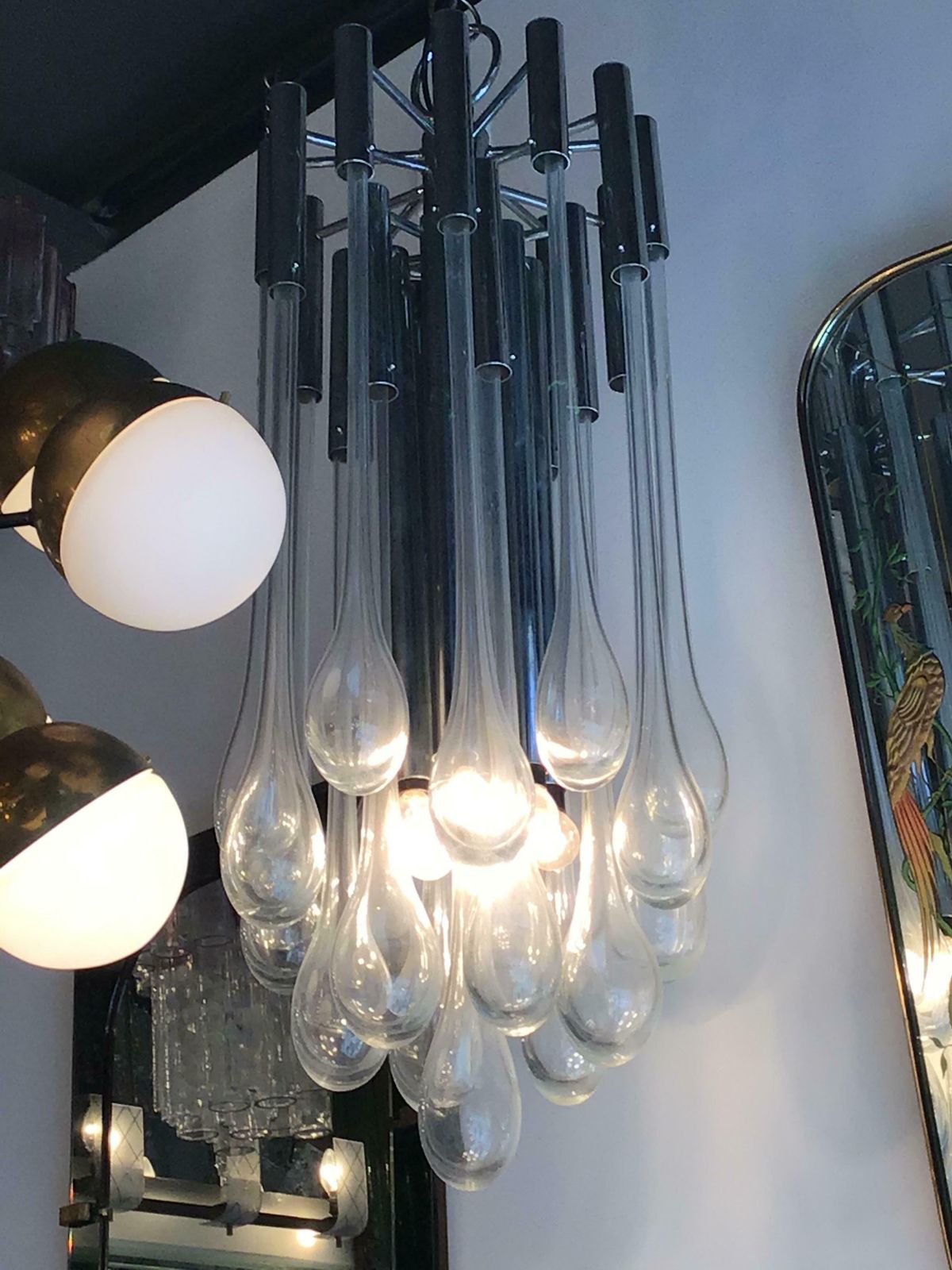 photo vinterior Venini Chandelier Murano Glass Metal Chrome, 1960, Italy