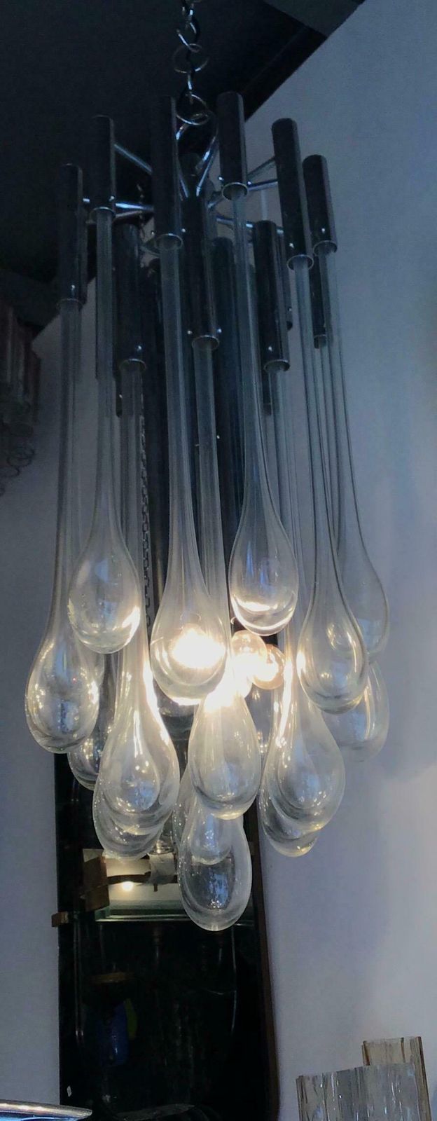 photo buy Venini Chandelier Murano Glass Metal Chrome, 1960, Italy