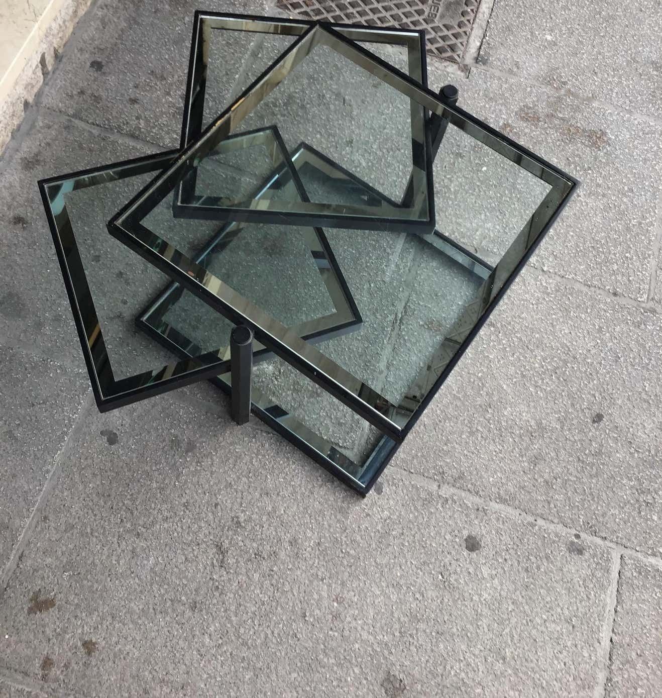 Cristal Art Small Table With Four Adjustable Shelves Iron Glass 1950 Italy photo for sale