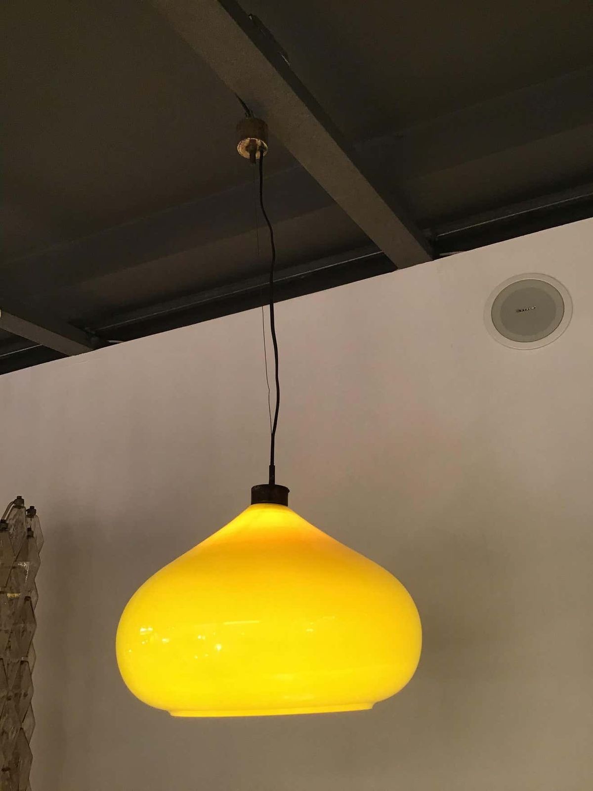 Vistosi Chandelier 1965 Brass Yellow Glass, Italy photo vintage