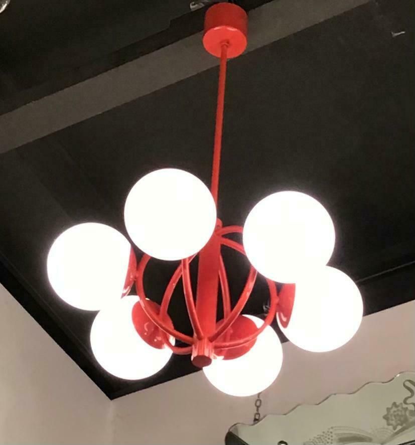 Kaiser Leuchten Chandelier Opaline Glass Metal 1970, Germany photo vintage