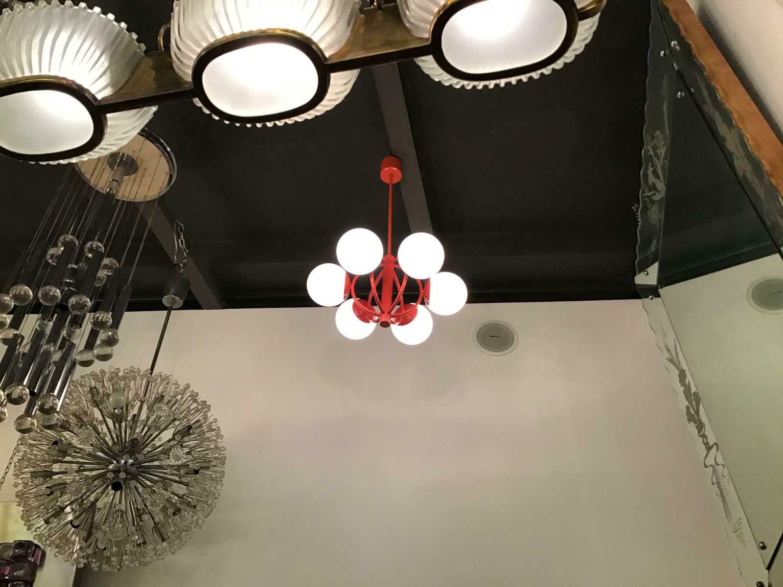 photo furniture Kaiser Leuchten Chandelier Opaline Glass Metal 1970, Germany