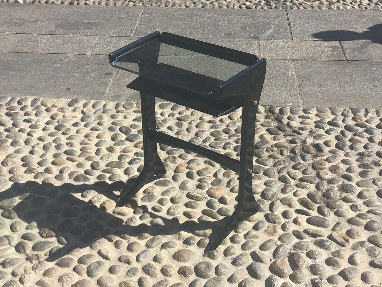 Ico Parisi 1954 Telephone Stand, Wood And Glass And Brass, Italy photo Furniture