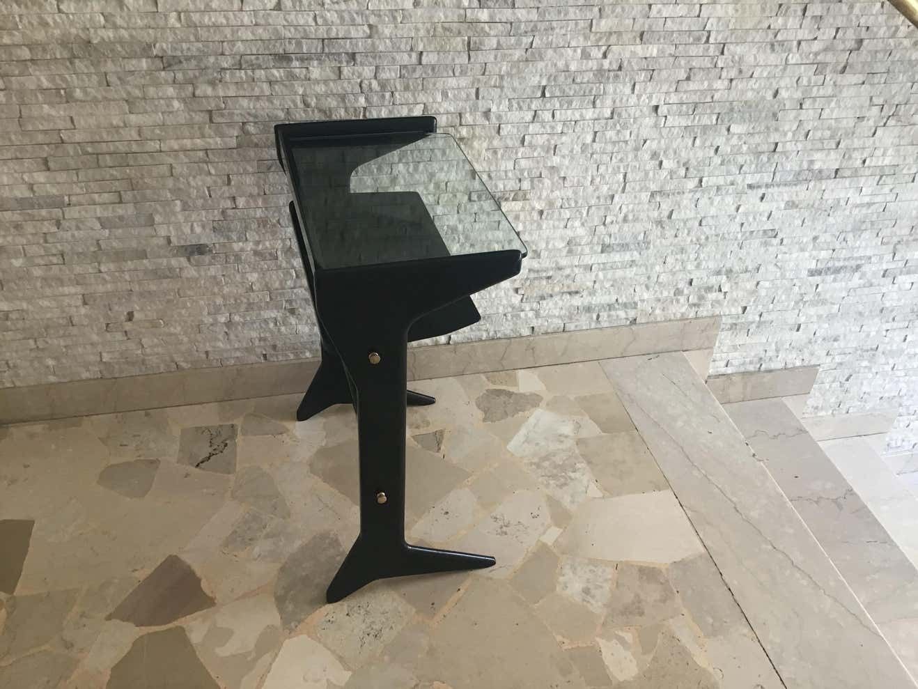 photo vintage Ico Parisi 1954 Telephone Stand, Wood And Glass And Brass, Italy