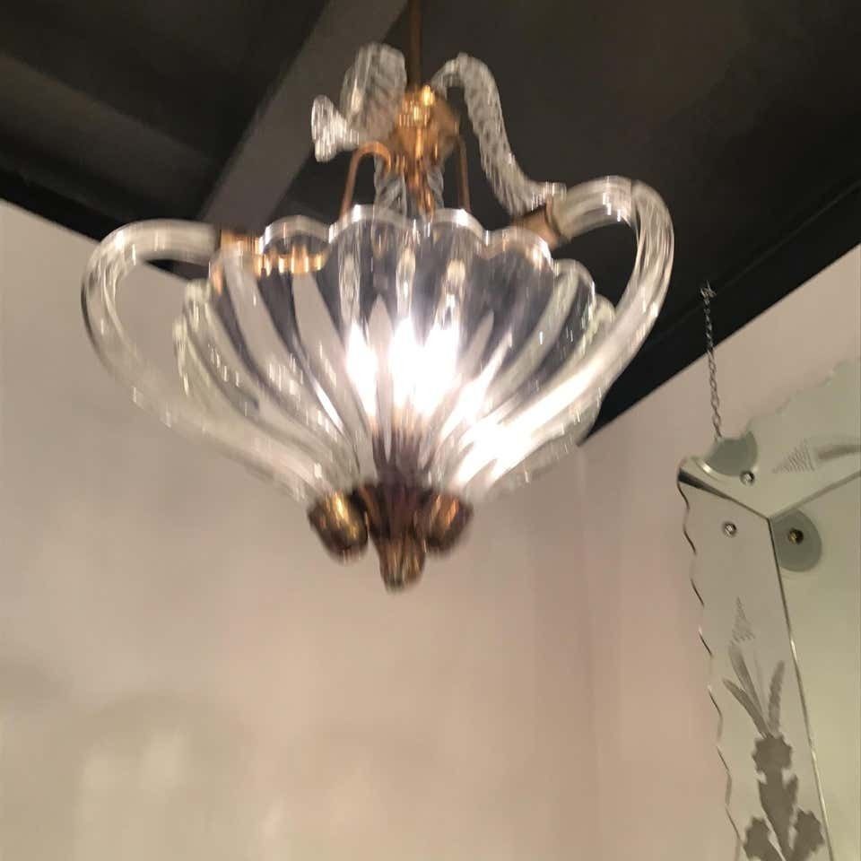 2174.0 Seguso Chandelier Brass Murano Glass 1940 Italy photo