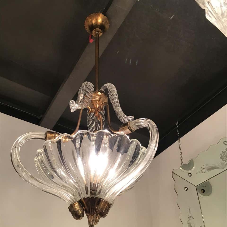 photo vintage Seguso Chandelier Brass Murano Glass 1940 Italy
