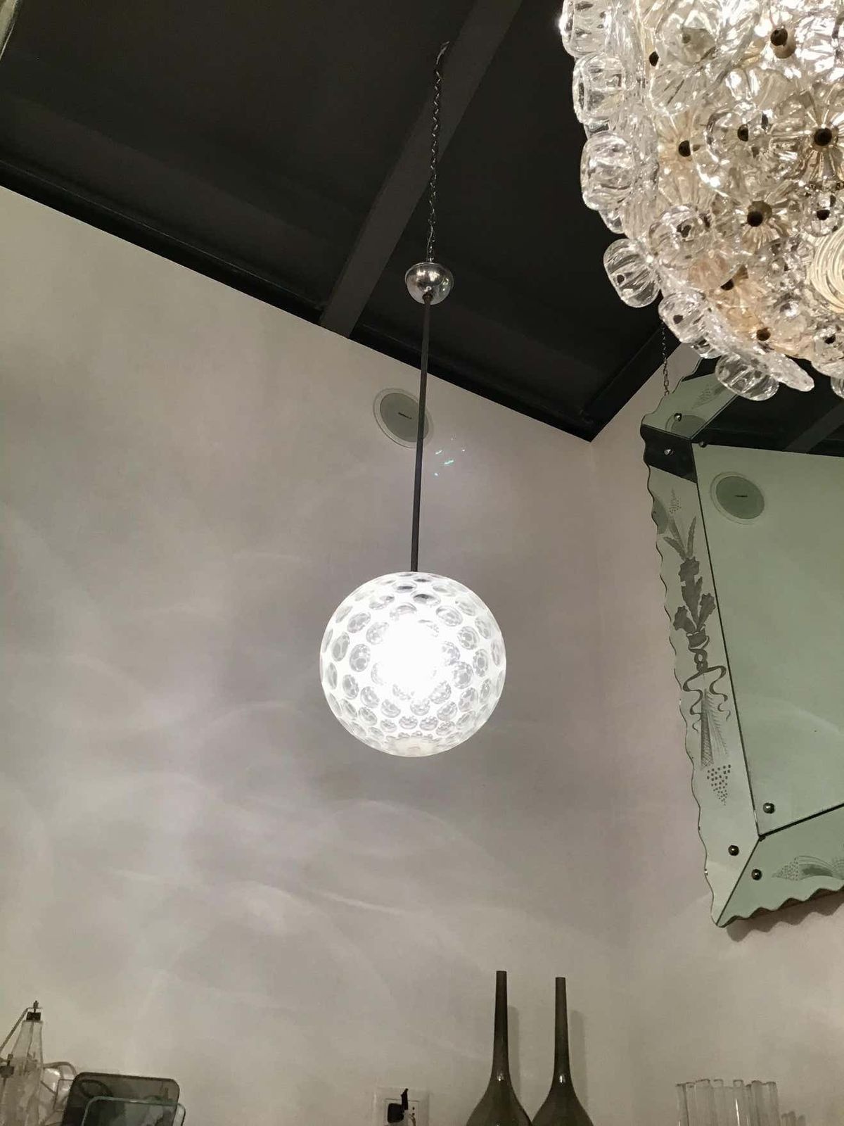Seguso Chandelier 1960 Murano Glass Metal Crome Italia photo buy