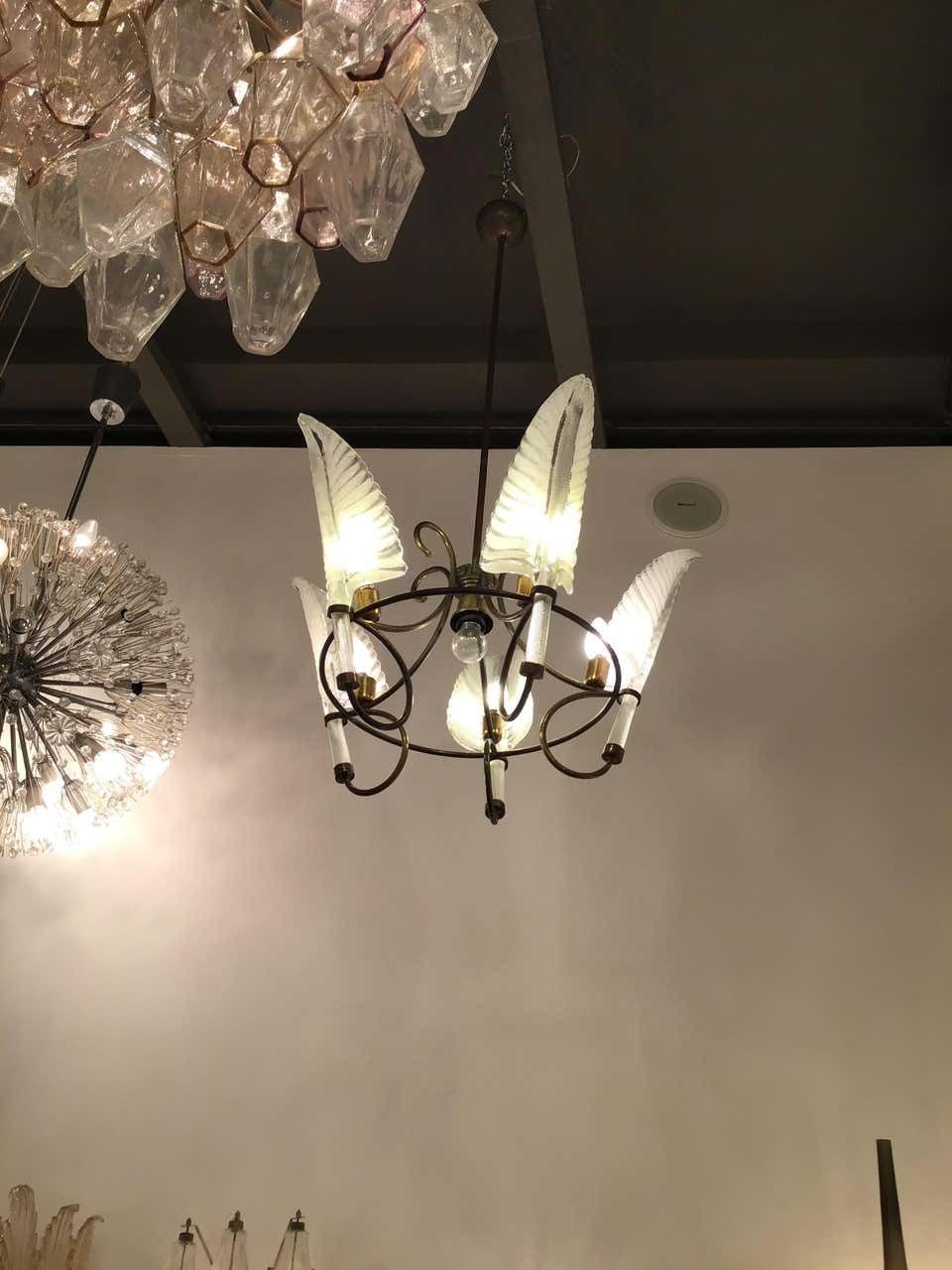 Seguso Chandelier Murano Glass Brass, 1930, Italy photo furniture