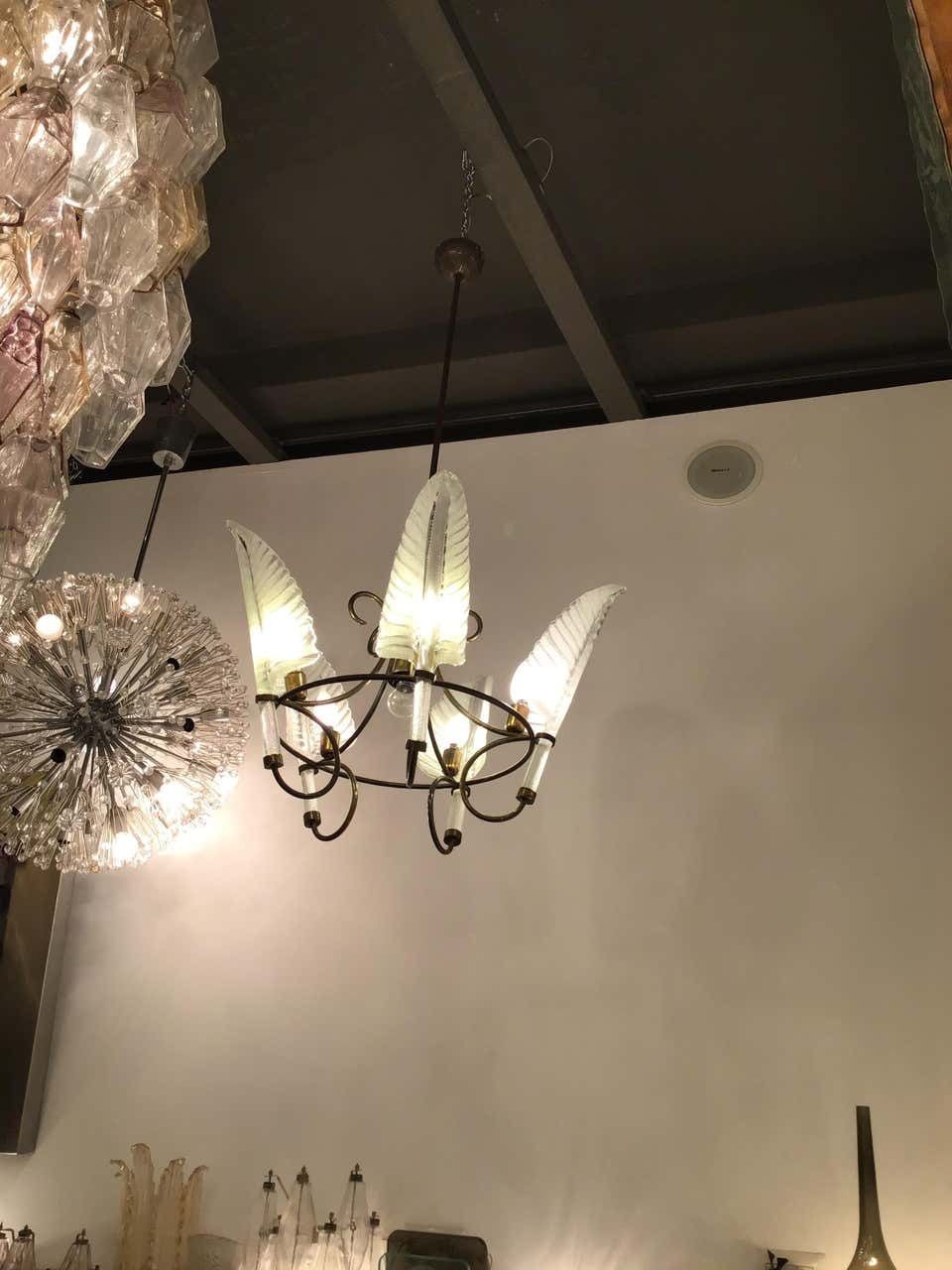 Seguso Chandelier Murano Glass Brass, 1930, Italy photo Lighting