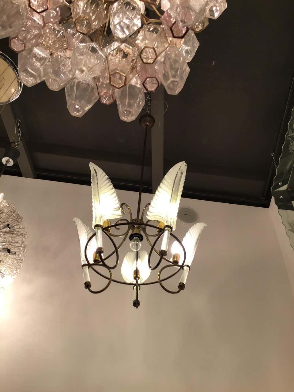 Seguso Chandelier Murano Glass Brass, 1930, Italy photo vintage