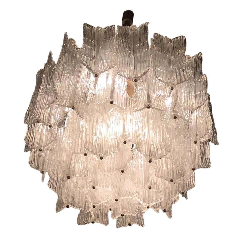 Venini Chandelier “Toni Zuccheri “Murano Glass Metal Crome Iron, 1950, Italy