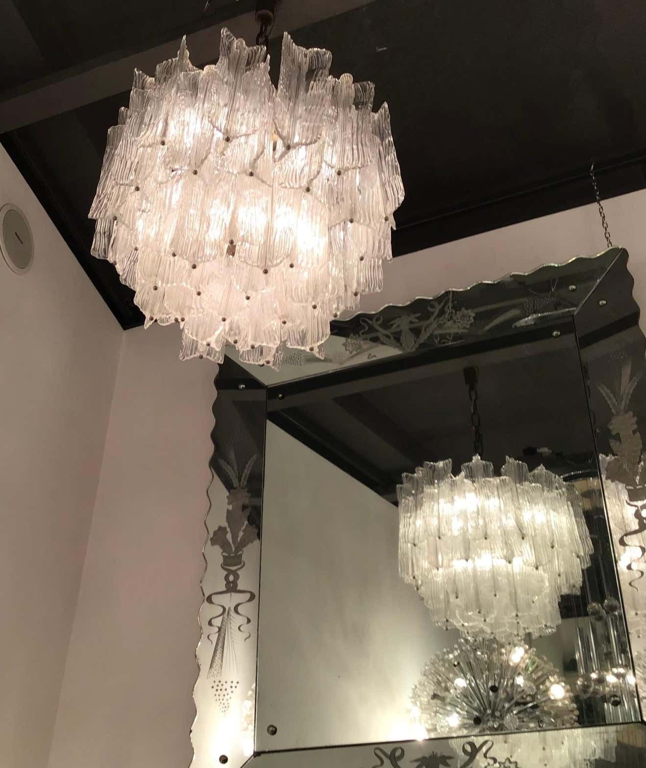 Venini Chandelier “Toni Zuccheri “Murano Glass Metal Crome Iron, 1950, Italy photo for sale