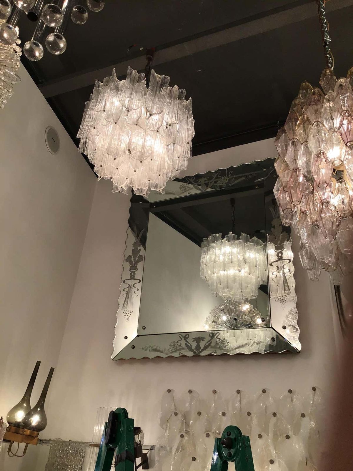 Venini Chandelier “Toni Zuccheri “Murano Glass Metal Crome Iron, 1950, Italy photo vintage