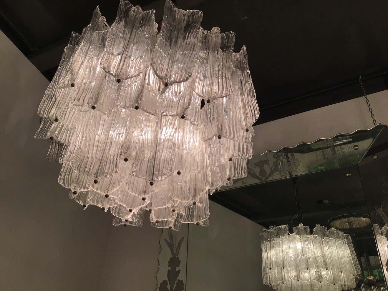 6793.0 Venini Chandelier “Toni Zuccheri “Murano Glass Metal Crome Iron, 1950, Italy photo