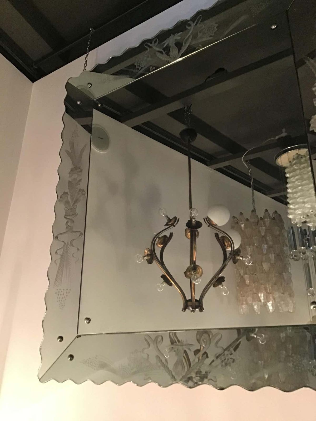 Chandelier 12 Lights Iron Brass Opalin Glass 1950, Attributed To Stilnovo C 1955 photo for sale