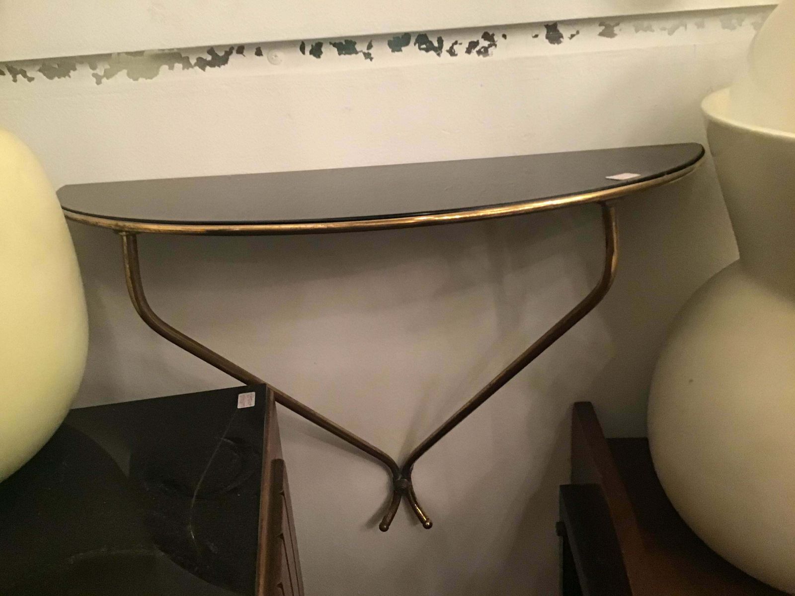 Guglielmo Ulrich Couple Consolle Wall Brass Opaline Glass 1945 Italy photo Furniture