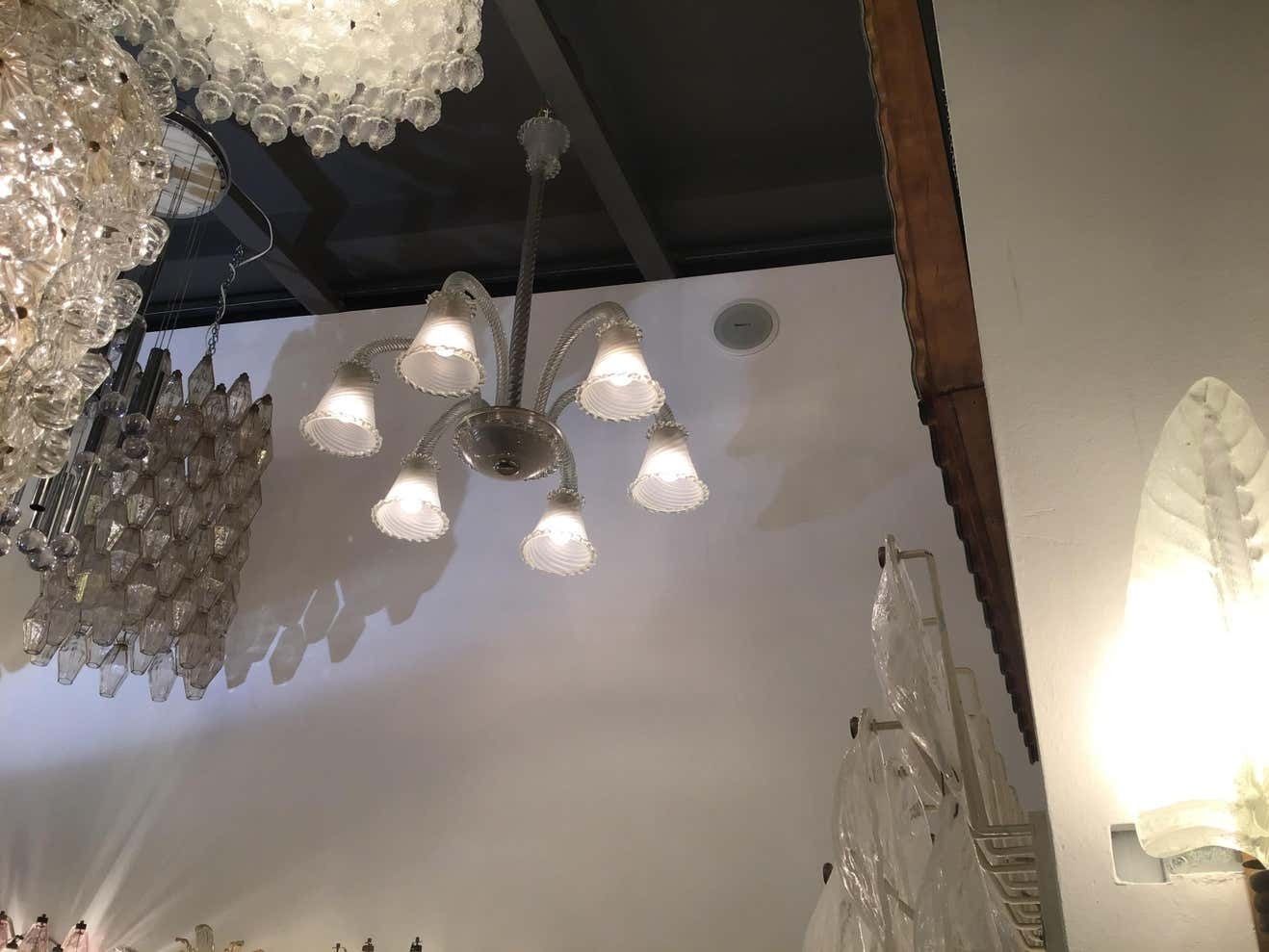 Seguso, Chandelier 6 Lights Murano Glass, 1940 photo Lighting