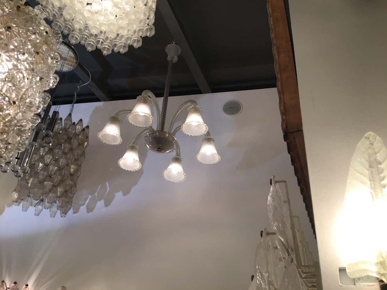 Seguso, Chandelier 6 Lights Murano Glass, 1940 photo vinterior