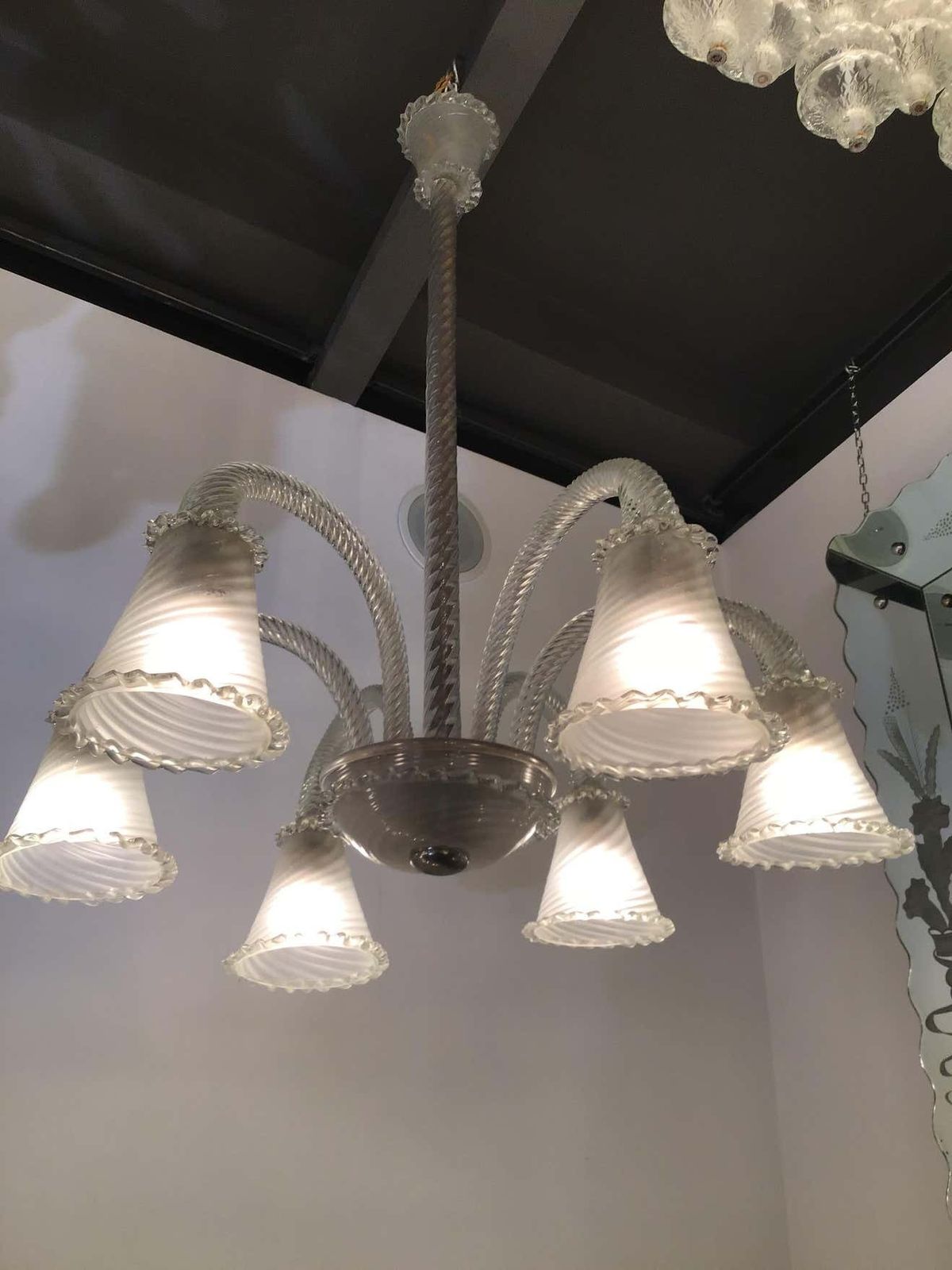 Seguso, Chandelier 6 Lights Murano Glass, 1940 photo vintage