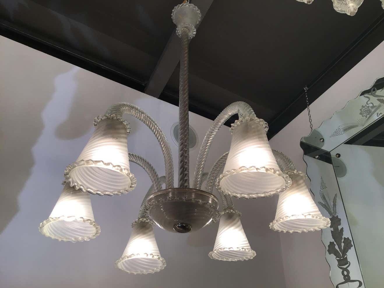 3804.0 Seguso, Chandelier 6 Lights Murano Glass, 1940 photo