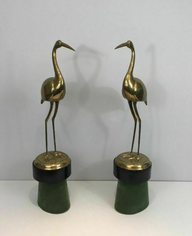 Pair Of Brass Birds On Pedestals photo for sale