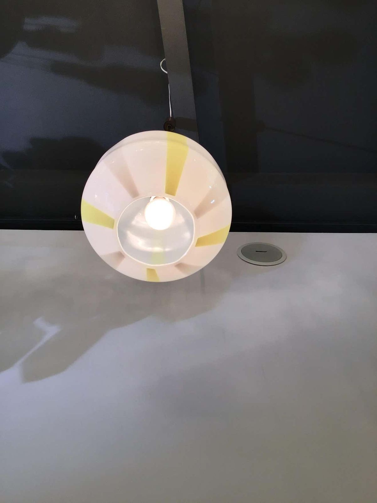 Venini Vignelli Chandelier Murano Yellow White Grey Glass Brass, 1950 photo buy