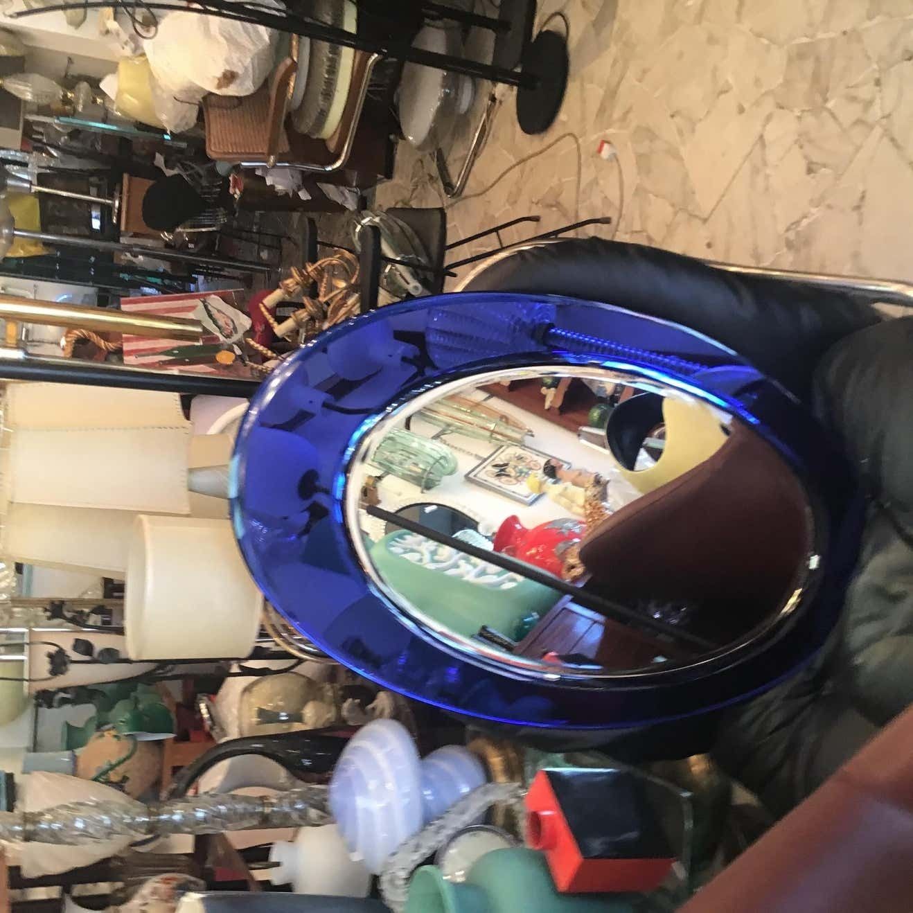 Cristal Arte Mirror Blu Mirrored Glass Metal Crome Wood, 1970, Italy photo 4076.0