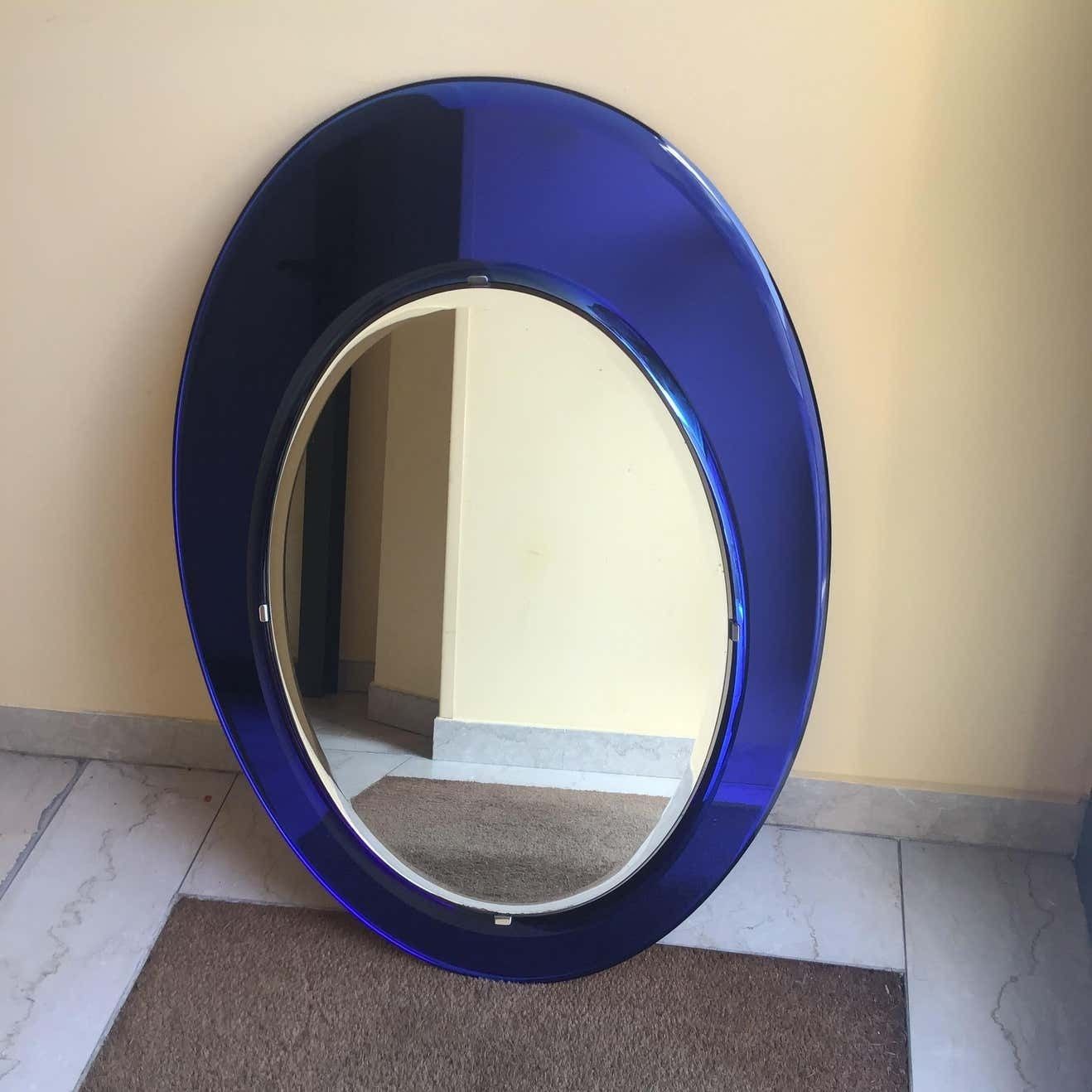 photo vinterior Cristal Arte Mirror Blu Mirrored Glass Metal Crome Wood, 1970, Italy
