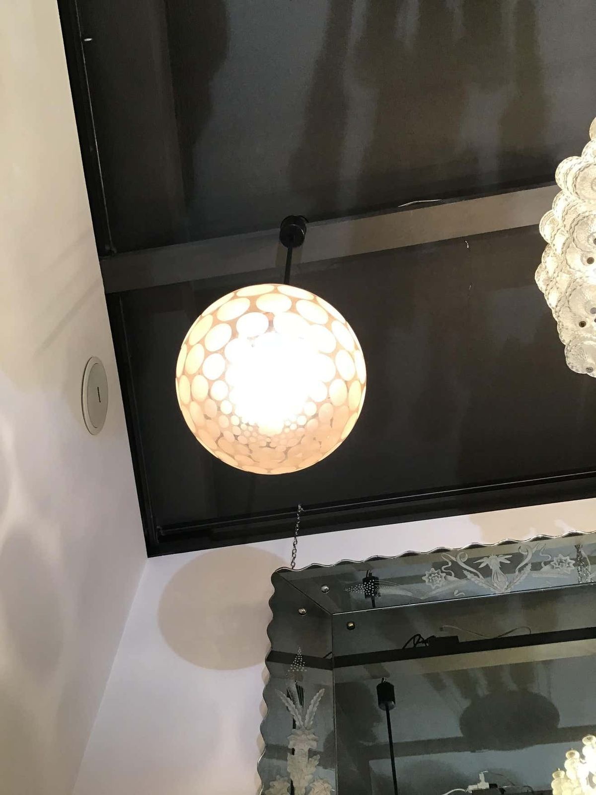 Cristal Art Chandelier Pink Glass With Polka Dots Brass, 1950 photo Lighting