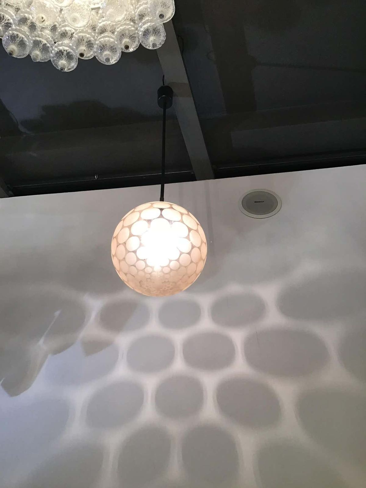 Cristal Art Chandelier Pink Glass With Polka Dots Brass, 1950 photo vintage