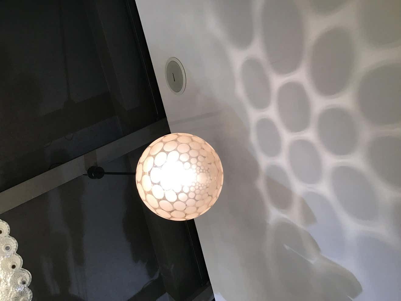 Lighting Cristal Art Chandelier Pink Glass With Polka Dots Brass, 1950 photo