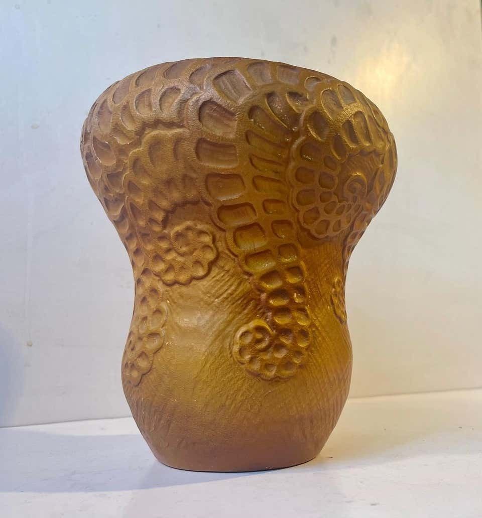 Antique Terracotta Gourd Vase Decorated With Squid Tentacles photo vintage