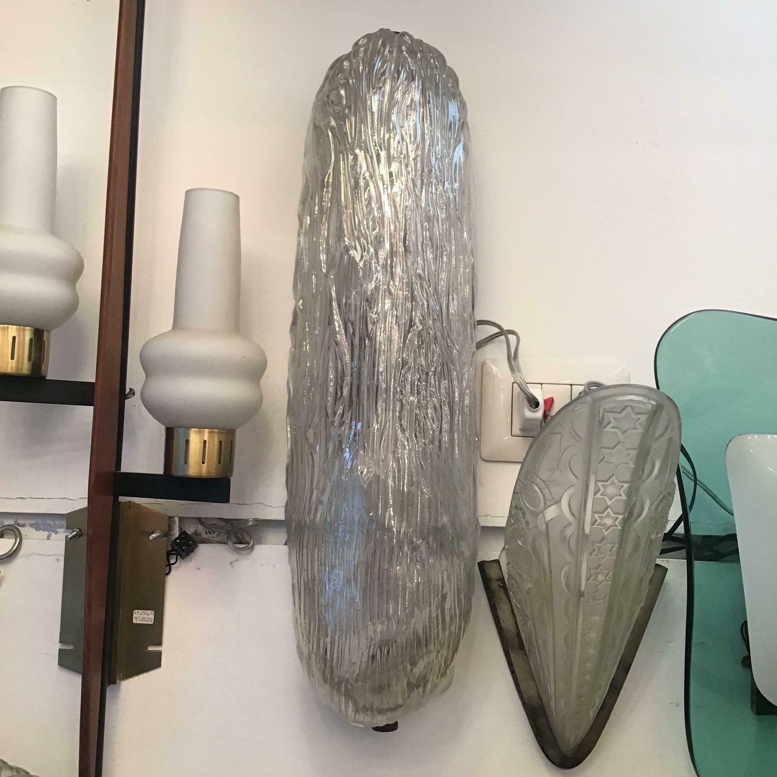 Venini Toni Zuccheri Ceilling Light Sconces Murano Glass Brass Metal 1950 Italy photo for sale