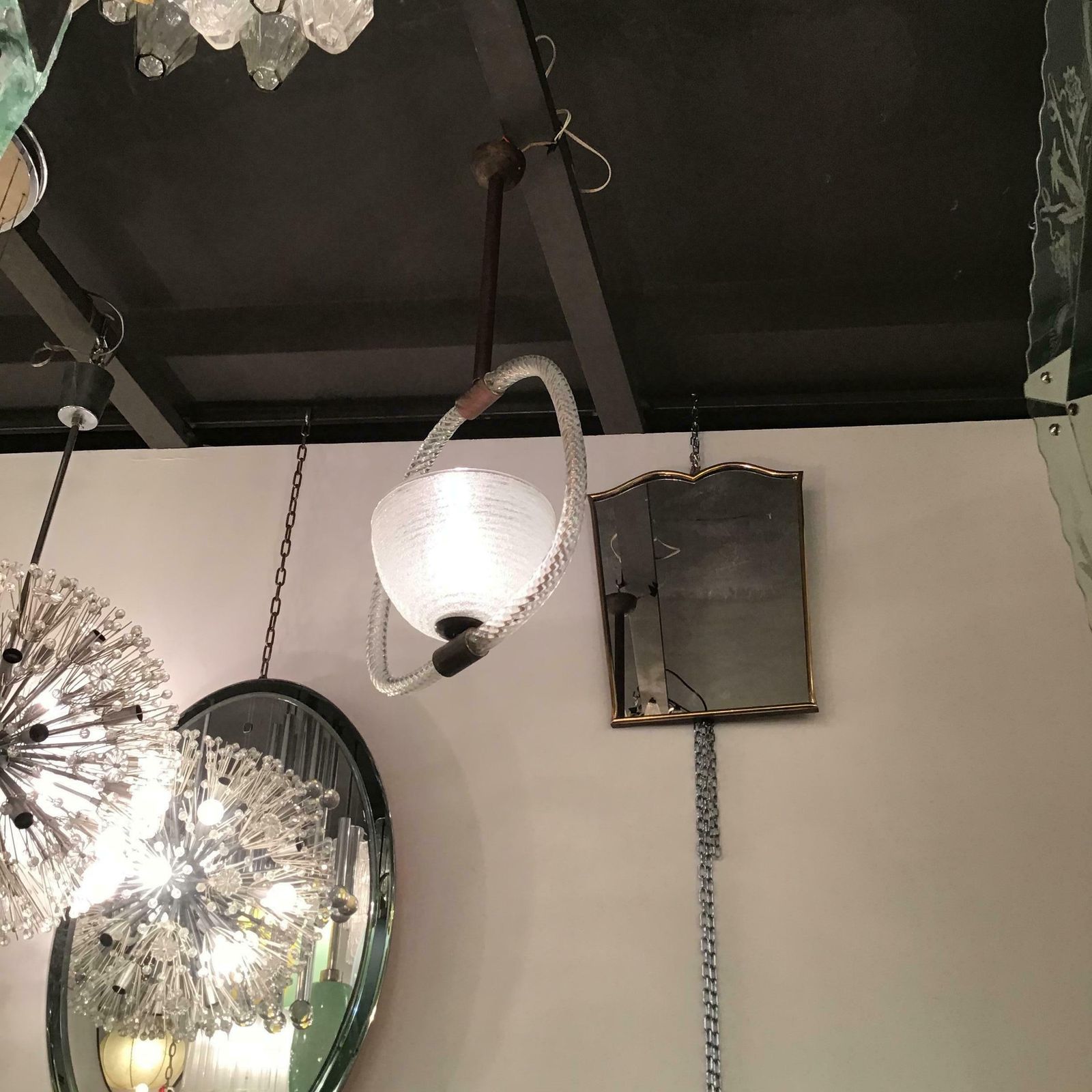 photo for sale Venini Chandelier Murano Glass Metal Brass 1940 Italy