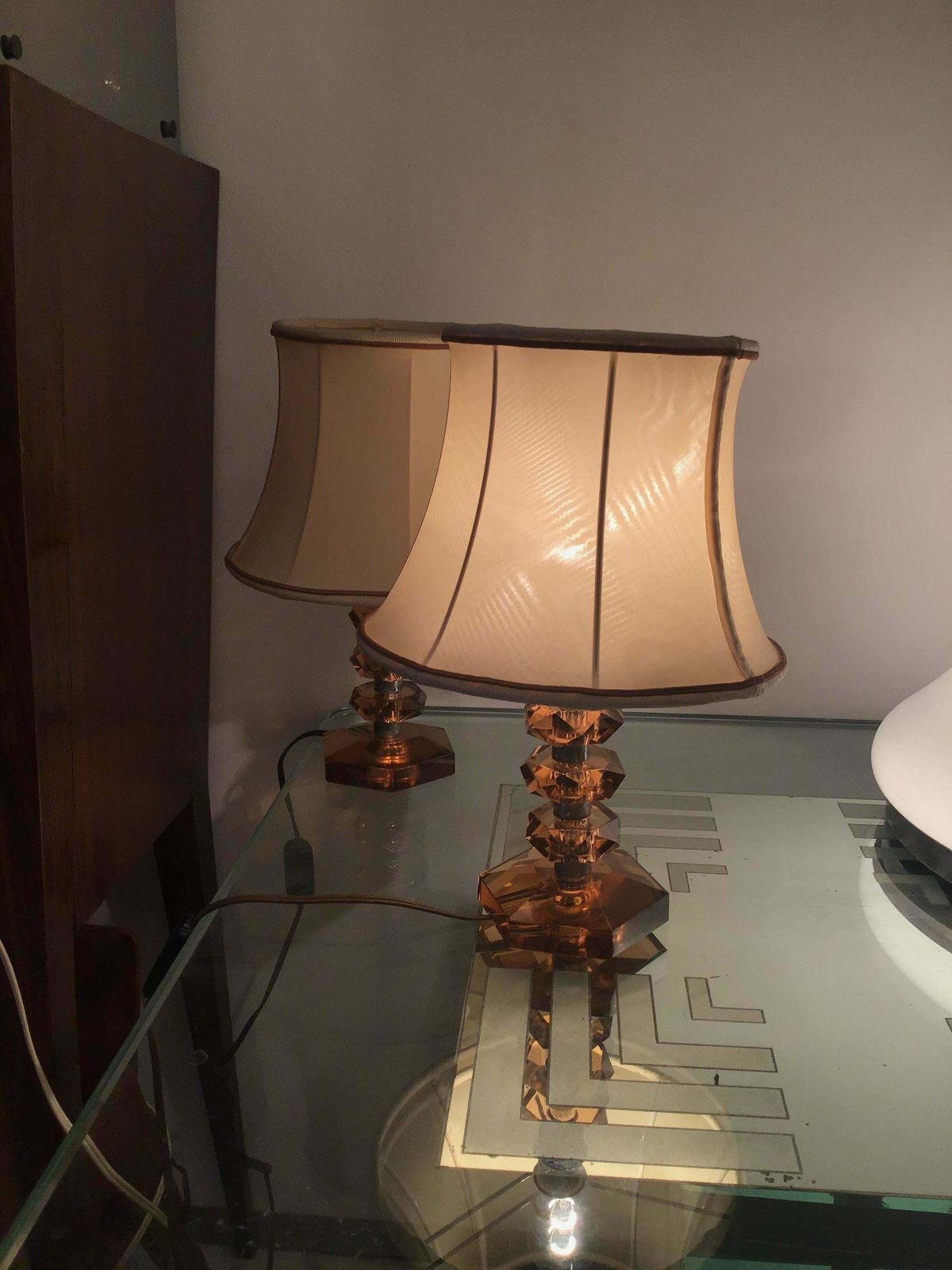 1359.0 Cristal Arte Table Lamps Glass Metal Crome Fabric Lampshade, 1950, Italy photo