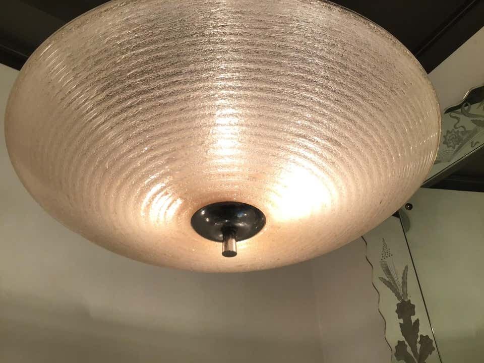 Venini Ceiling Light Pulegoso 1930 Murano Glass Metal Chrome, Italy photo vinterior
