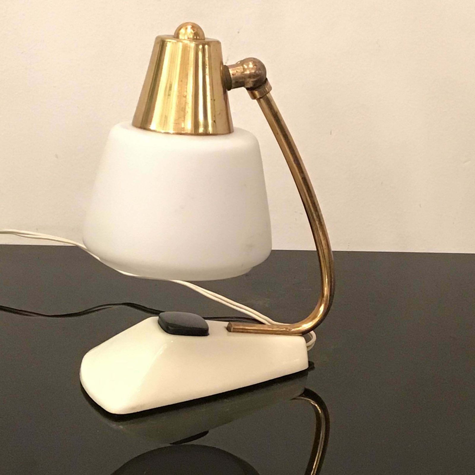 Stilnovo Table Lamp Brass Opaline Glass Metal, 1950, Italy photo for sale