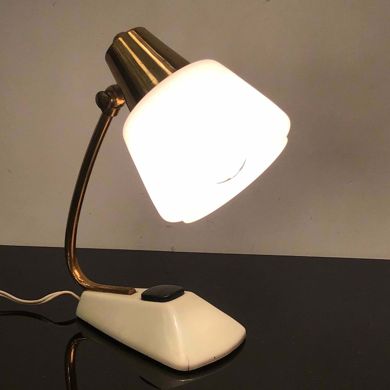 Stilnovo Table Lamp Brass Opaline Glass Metal, 1950, Italy photo buy