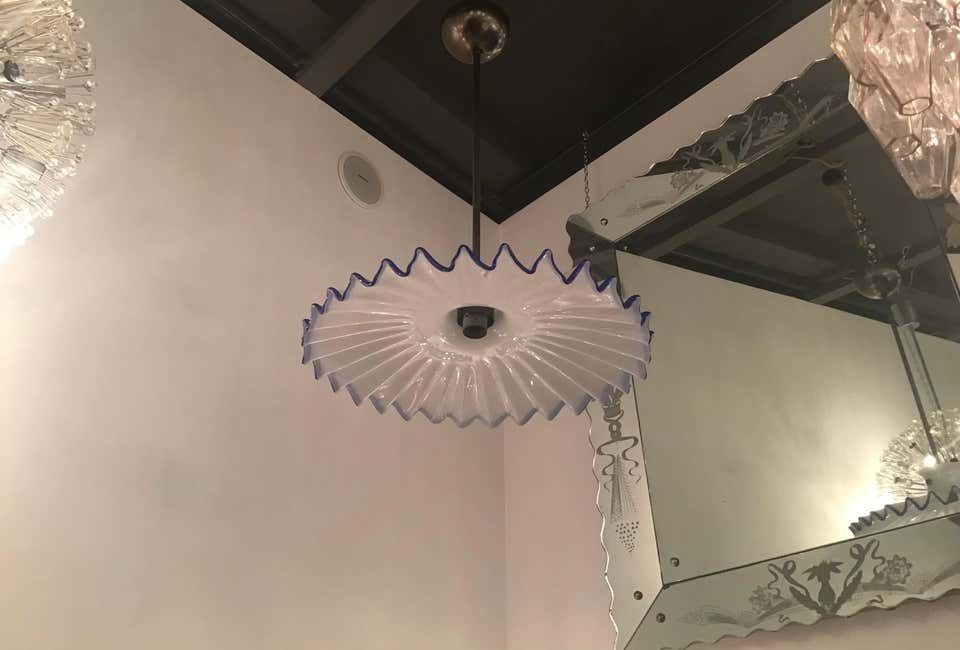 photo furniture Venini “Toni Zuccheri “ Chandelier Murano Glass Metal Crome, 1960, Italy