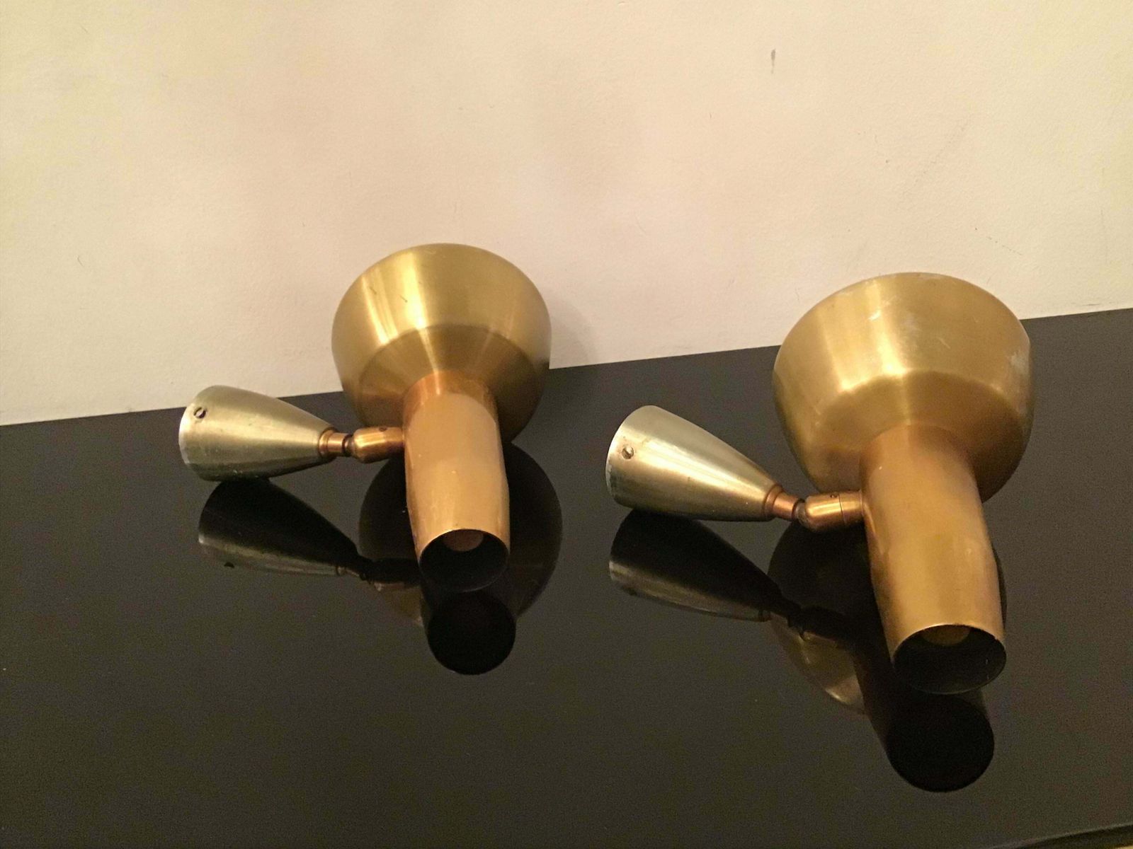 Oscar Torlasco “ Lumi” Sconces Adjustable Metal Crome Metal Brass 1950 Italy photo vintage