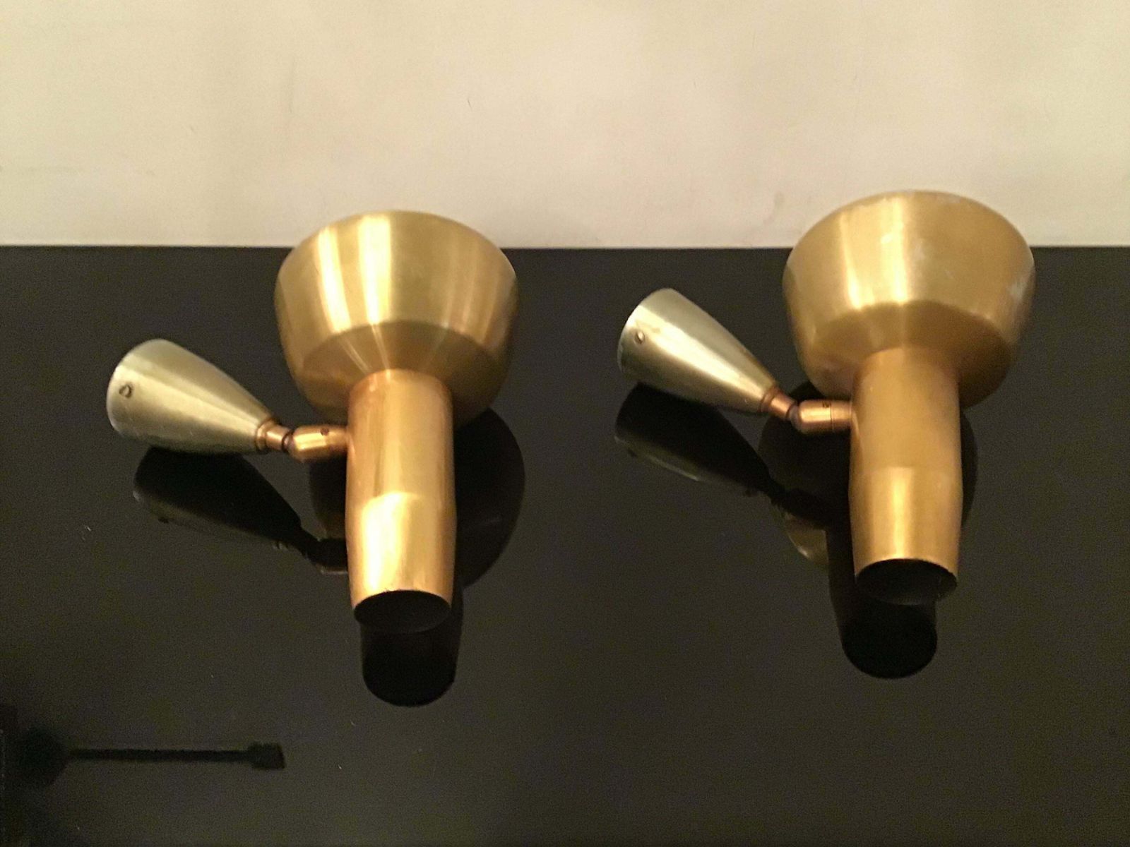Lighting Oscar Torlasco “ Lumi” Sconces Adjustable Metal Crome Metal Brass 1950 Italy photo
