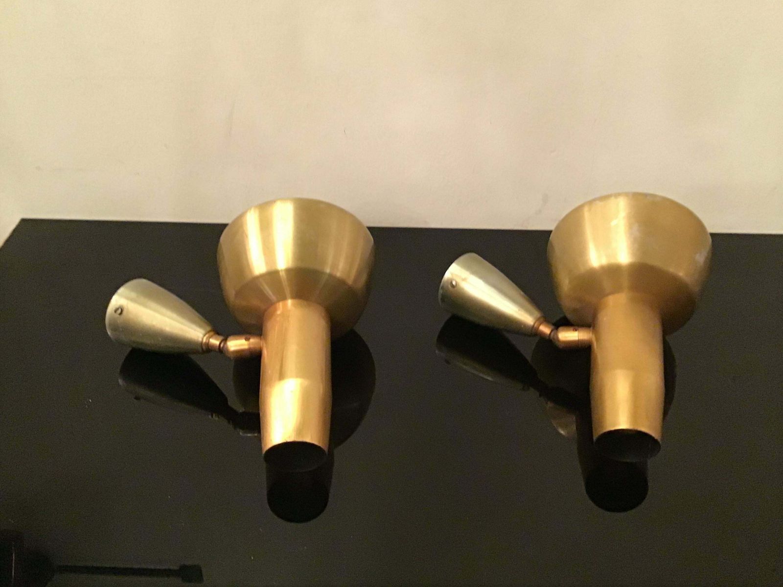 2264.0 Oscar Torlasco “ Lumi” Sconces Adjustable Metal Crome Metal Brass 1950 Italy photo
