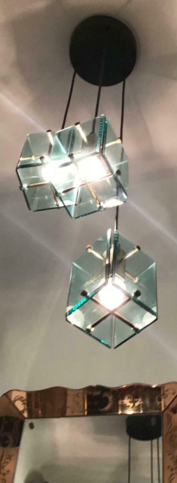 Cristal Arte Chandelier Brass Glass 1950 Italy photo 3623.0